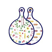 로엠디자인 블루에디션 양면 원형 서빙 도마 해피, 소나무화이트, 1개