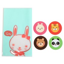 황씨네도시락 비접착 야미봉투 토끼 50p + 애니멀 원형 스티커 50p, 1세트