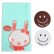 황씨네도시락 비접착 야미봉투 토끼 30p + 빅 스마일 원형 스티커 30p, 1세트