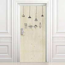 디자인수풀 현관문 시트 빈티지 브라더 램프 3 고급 엠보싱 우드목, 베이지
