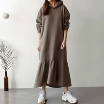 봉봉스토리 맥시 언발 후드 임부용 기모 원피스