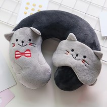 디엠코퍼레이션 알럽홈 캐릭터 안대 + 목베개, 회색고양이
