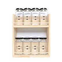 핸드팩토리 양념통 우드선반 세트, 1세트, 양념통 사각 라지 블랙캡 8p + 2단 우드선반 대 + 더블라인스타 라벨