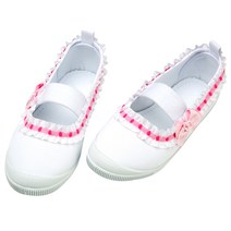 나린키즈 여아용 연핑크레이스 핑크진주리본 흰코 면실내화