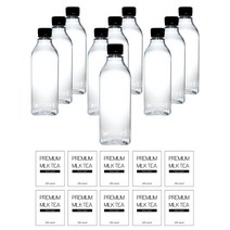 저스트인테리어 사각 밀크티병 500ml x 10p + 방수라벨 스티커 10종, 1세트