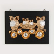 키다리시계 해둥부엉이 패밀리 부조액자 벽장식, 혼합 색상