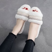 올나인 스팽글 라인 부드러운 털 슬리퍼