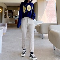 오키진 여성 웨하스 기모 코튼 팬츠 반배기핏 일자 스판