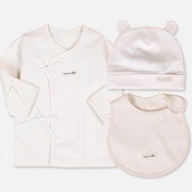 오가닉붐 착한 유기농 배냇저고리 + 턱받이 + 모자 사계절 세트