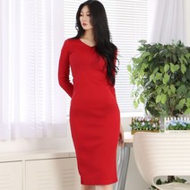 페이퍼먼츠 브이넥 슬림핏 롱 골지 원피스 7499