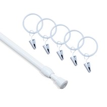윈테리어 13mm 다용도 커튼 압축봉 + 집게형 커튼링 5p 세트, 화이트