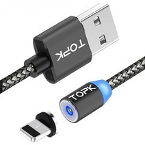 TOPK 자석 마그네틱 USB 충전케이블 + 커넥터 8핀 세트, 실버 메탈, 1세트, 1m