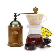 코맥 커피 핸드드립 세트 400ml DN1 + 이중날 커피밀 엔틱 원통 M1, 혼합색상, 1세트