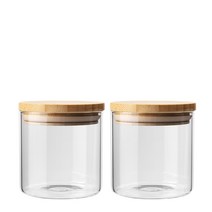 대나무 내열 유리 밀폐 용기, 350ml, 2개