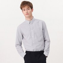 베이직하우스 남성용 코튼 스트라이프 기본 카라 긴팔 셔츠 HUWS0123