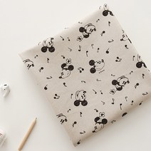 코튼빌 11수 디즈니 사운드미키 대폭 린넨원단 4p, 혼합색상