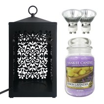 양키캔들 + 스텔라 스크롤 워머 + 전구 2p 세트, 레몬라벤더(캔들), 블랙(워머)