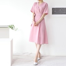 팡팡샵 T 반소매 V끈플레어 5부 원피스 임부복