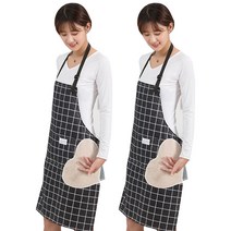 마켓피오 주방 격자 수건 앞치마 68 x 72 cm, 블랙격자, 2개