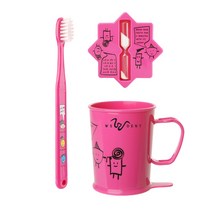 위덴 어린이 칫솔 8~11세 + 양치컵 + 모래시계 세트 핑크, 1세트