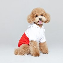 플로트 컬러 블록 강아지 후드, 화이트 레드