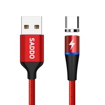 사또 3세대 USB C타입 커넥터 + 일자형 마그네틱 고속충전 케이블 2m 세트, 레드, 1세트
