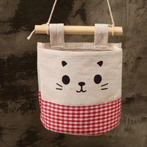 유미상사 고양이 벽걸이 수납포켓, 레드체크