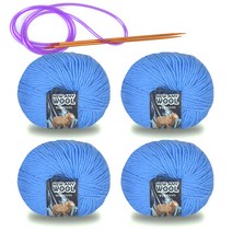 미소털실 뉴 애니 울 털실 50g x 4p + 줄바늘 세트, 1세트, 6013스카이블루