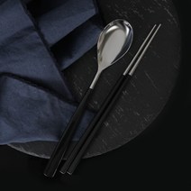 골든벨금속 알렌 블랙 한식기 2인조 세트, 1세트, 수저 2p + 저분 2p