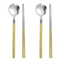 디오컴퍼니 돌체삐아띠 세라믹코팅 스텐 2인 수저세트 머스타드 + 머스타드, 1세트, 숟가락 2p + 젓가락 2p