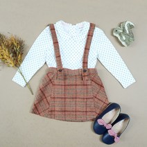 일라엘 여아용 체크 멜빵 스커트