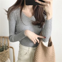 레몬소울 여성용 애뮤 슬림 브이넥 니트