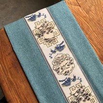 알럽홈 린넨 전통자수패턴 테이블러너, 다크블루, 30 x 120 cm