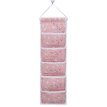 MARKET A 린넨 벽걸이 수납 포켓 핑크 고양이 세로 5단, 핑크고양이