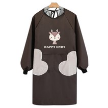 더플로우컴퍼니 원피스형 귀여운 캐릭터 유치원 앞치마, 브라운, 1개