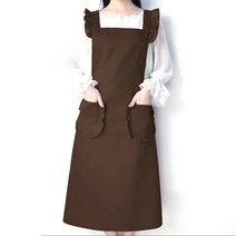 마이워니 원피스형 프릴 롱 에이프런 앞치마 + 두건, 브라운