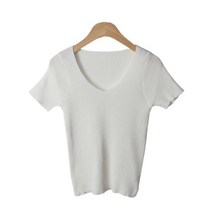 린다샵 여성용 솔피아 브이넥 골지 니트 반팔티 NT2953K14