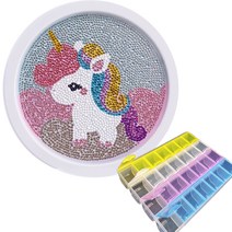 보석십자수 어린이 DIY 캔버스형 세트+ 28구비즈함, 원형유니콘, 1개