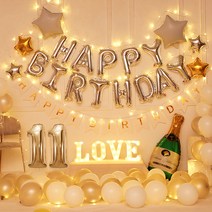 피앤비유니티 라이트 화이트 샴페인 생일 세트, 실버 11(숫자풍선), 랜덤발송(커링리본)