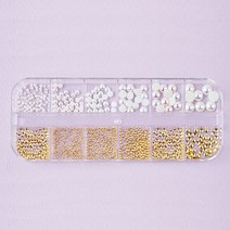 트렌드 메탈 반참 xAB 반진주 네일파츠 12종 세트, 1세트, 혼합색상