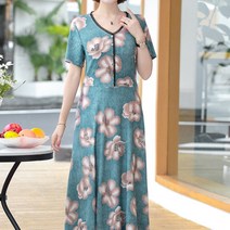 아뗄릭 데일리 캐주얼 브이넥 반팔 플라워 미디 원피스 00011