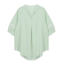 탱커스 소매 레이스 패치 잔체크 루즈핏 블라우스