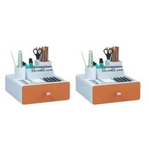 양손컴퍼니 책상 수납함 2p, 화이트오렌지, 1단