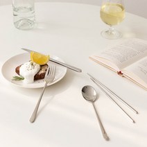 론드 커트러리 4종 1인조 세트, 아이스 실버, 디너스푼 + 젓가락 + 디너 나이프 + 디너 포크