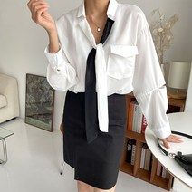 페이퍼먼츠 심플 스카프 넥 소매트임 셔츠 블라우스 00545