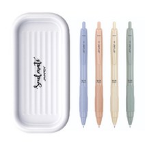 자바펜 제트라인 비즈 빈티지 볼펜 0.5mm 4종 + 소울메이트 펜트레이 세트, 블루, 올리브, 피치, 옐로우(볼펜), 화이트(펜트레이), 1세트