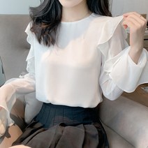 페이퍼먼츠 로즈프릴 긴팔 쉬폰 블라우스 00709