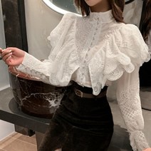 비비에모 고퀄리티 이중 프릴 레이스 블라우스 00393