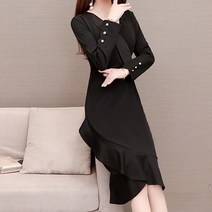 메이첼 브이넥 테일카라 플레어 원피스 00184