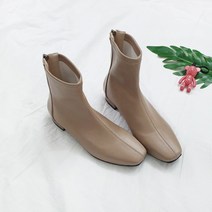 디아 할리아 스티치 가죽스판 뒷지퍼 앵클부츠 3cm
